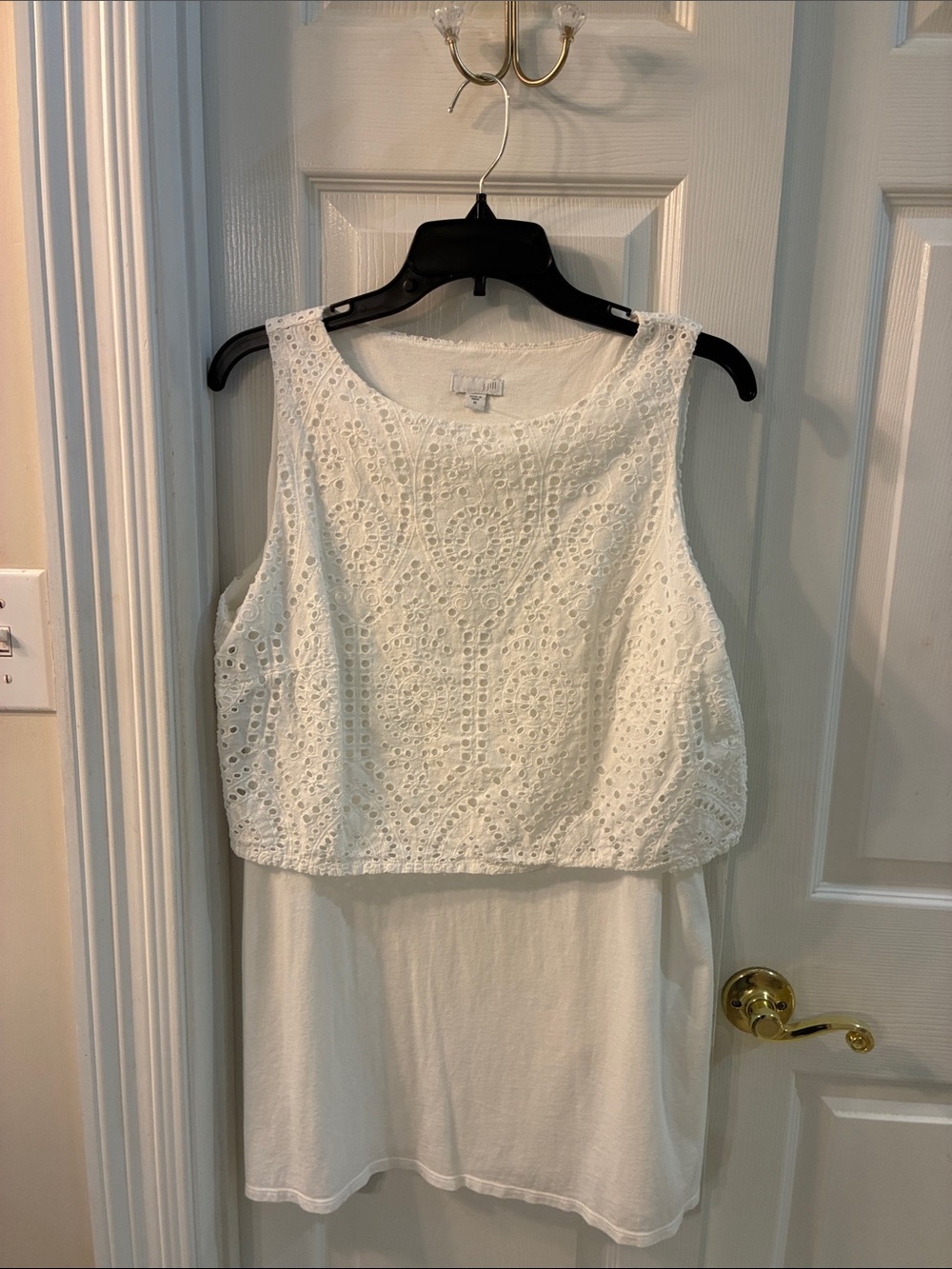 J Jill White Eyelet Lace Overlay Tunic Top SZ M